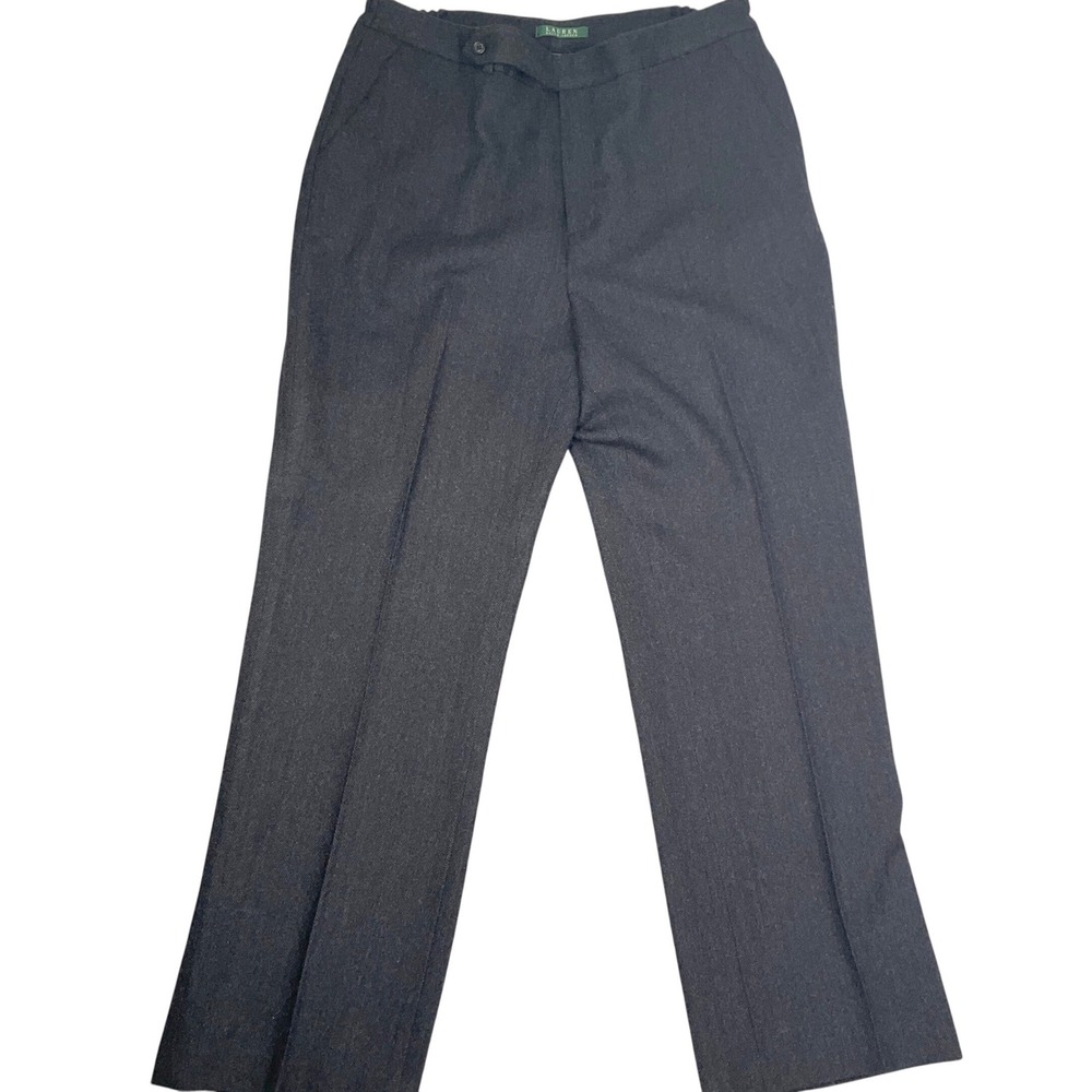 Lauren Ralph Lauren Pants Women 14W Charcoal Gray Herringbone Trousers Wool